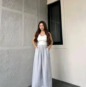 Galleryzain - Everyday Pants - Strip Pants - Celana Panjang Wanita Baggy Kantor Kuliah - Kulot Pinstripe - Celana Formal Casual Wanita Loose Basic