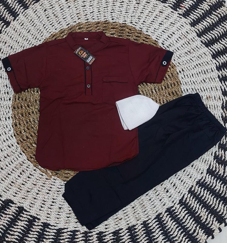Setelan Baju Koko Anak Muslim Laki Laki Usia 2-8 Th Kurta Bahan Catun Lembut Dan Nyaman Putih Kombinasi 9
