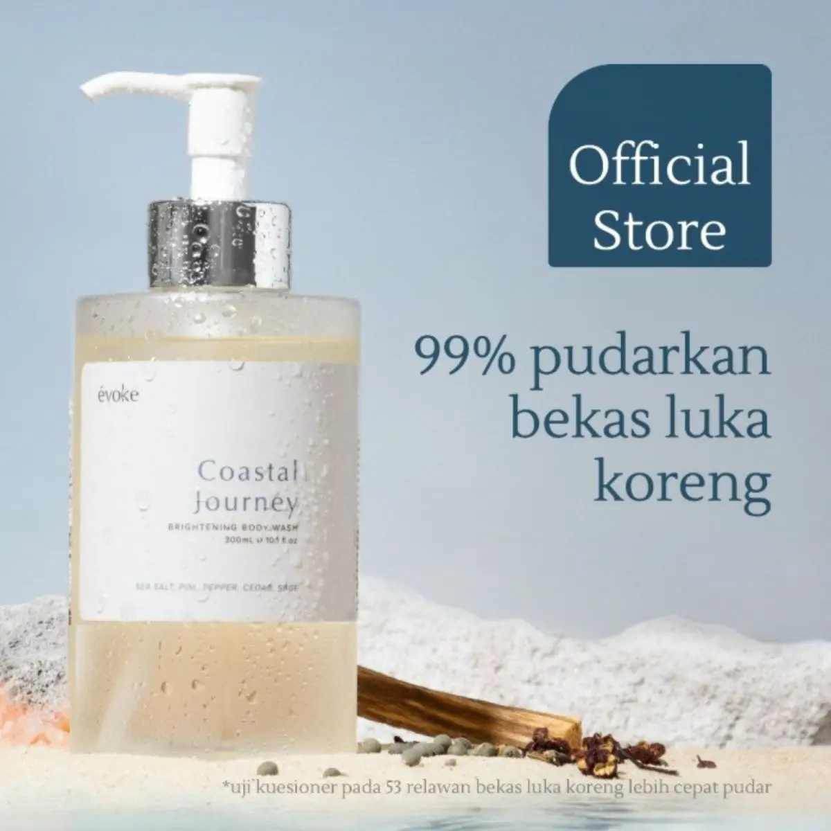 EVOKE Body Wash - Coastal Journey | Kulit Sensitif / Luka Kering (300ml) Lavender Lemon Mandi Soap Tubuh Melembutkan Cair Gatal Liquid Salt Membersihkan
