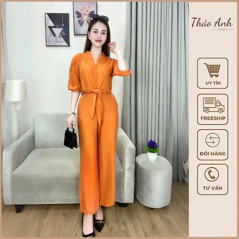 Set đồ bộ nữ, áo tay lỡ quần dài lưng thun, bộ đồ nữ mùa hè, chất vải đũi tơ mềm, mịn, mã B243 0