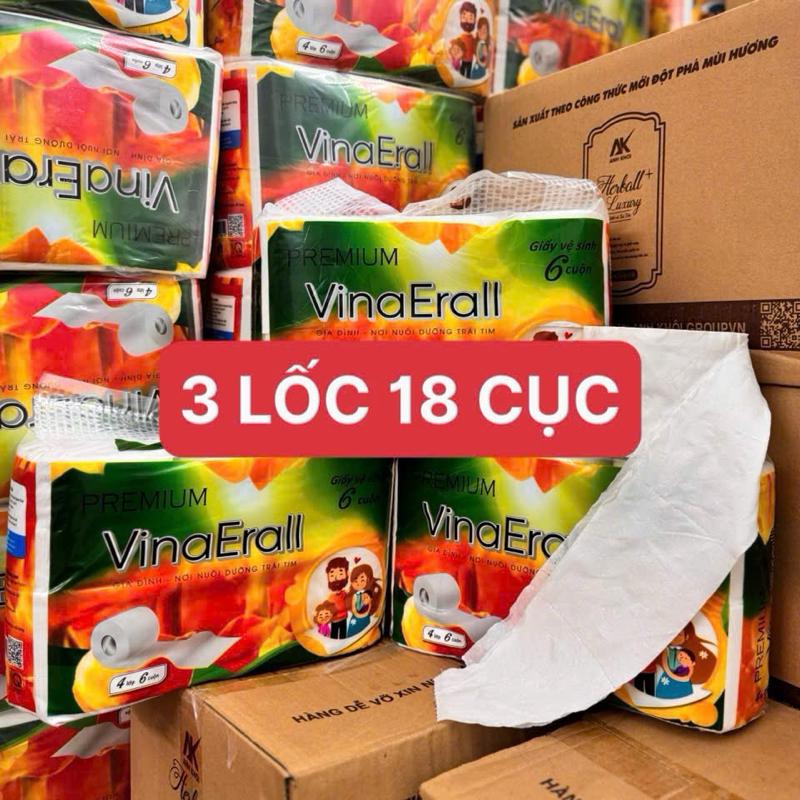 3LỐC 18 CỤC GIẤY VỆ SINH VINA ERALL 06. GIẤY 3 LỚP CHẤT GIẤY TRẮNG KHÔNG BỤI VÀ KHÔNG LỖI.