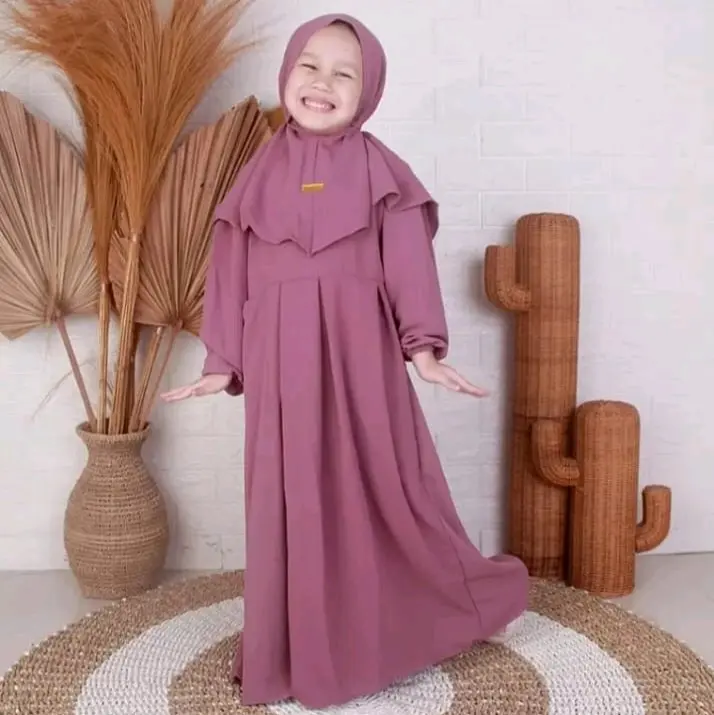 Nada Gamis Anak Set Kerudung Lengan karet/ Fashion Anak Terbaru untuk 2-10 tahun / Baju Lebaran Anak 2024 /bisa COD 1