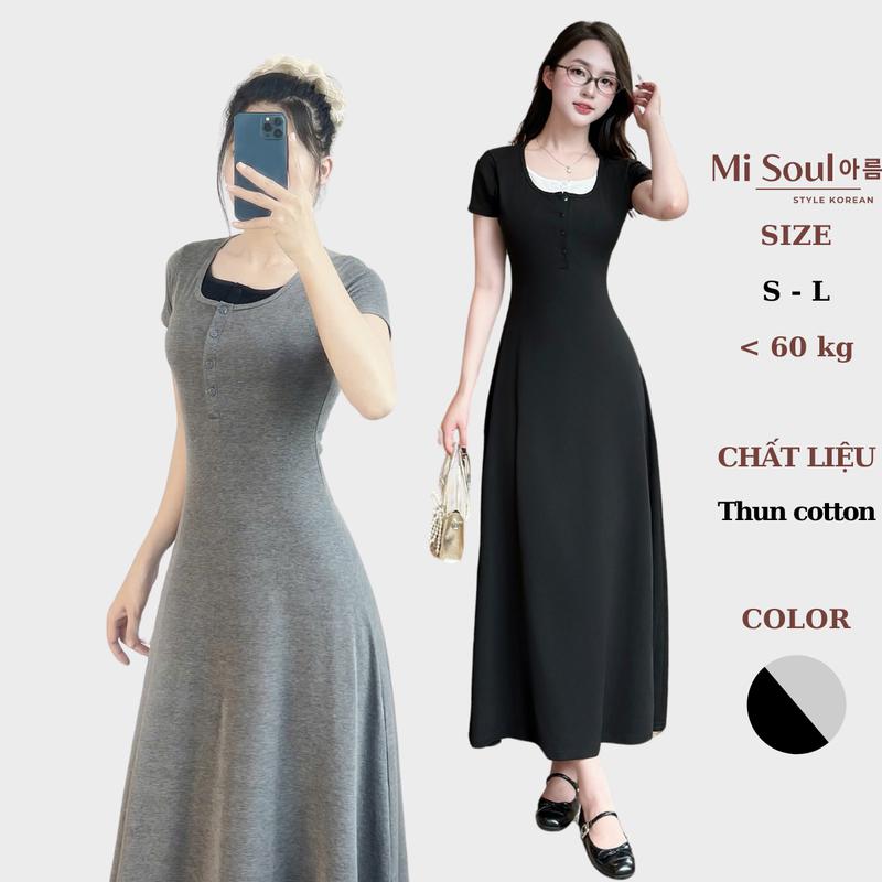  Váy Body Maxi Dáng Dài Misoul Chất Thun Cotton Mềm Mịn Thiết Kế Cổ Áo Layer Phối Cúc Cài BigSize Đầm Body Maxi 420 