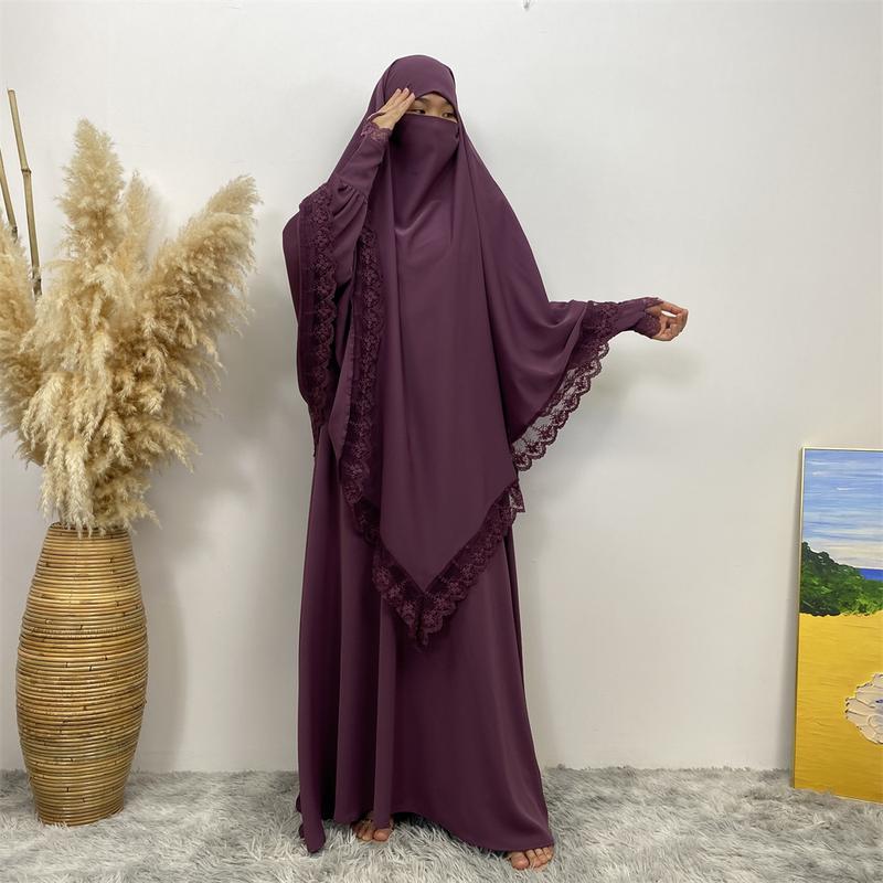 Product Introduction of 6693#  2 Piece Set Set Khimar (Jubah Free Khimar) New Fashion Prayer Muslims Women Lace Party Gift Dress And Khimar 16