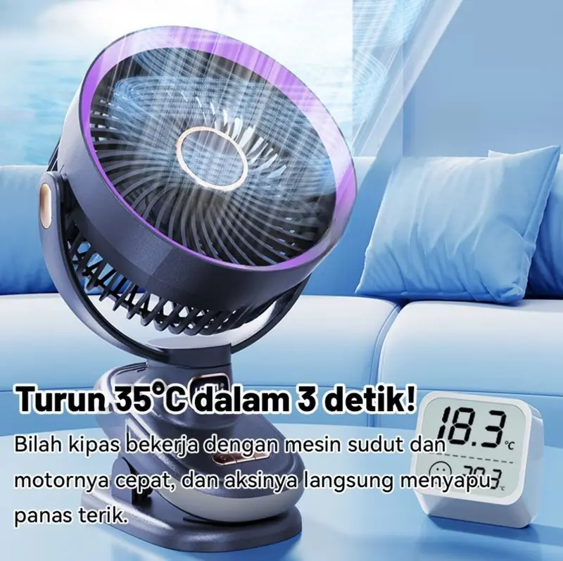 Kipas Angin Jepit Lampu Dengan Baterai Polimer 15000mAh 20000 mAh 30000 mAh ceiling fan 4