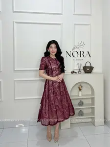 Renata Dress [M-XL] - Nora Fashion - Dress Pesta - Dress Brukat Want - Dress Natal - Midi Party Dress