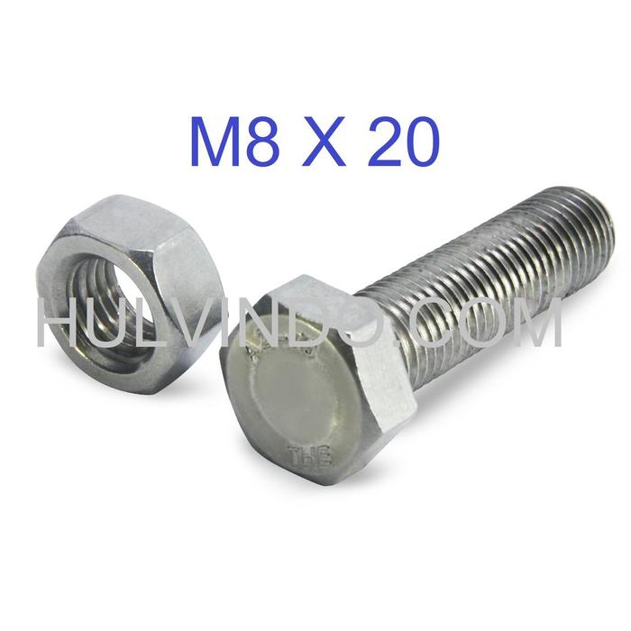 Gambar BAUT MUR HEX STAINLESS STEEL 304 M8 X 20 dari Toko Aneka Guna Tangerang Kota Tangerang Tokopedia
