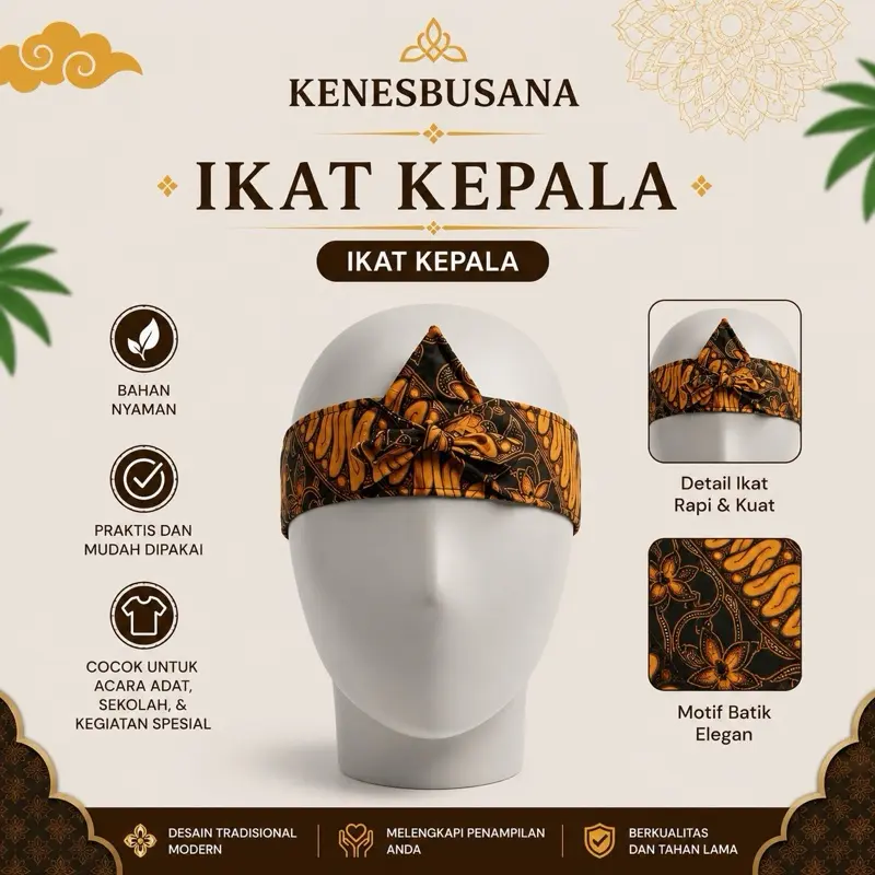 Ikat kepala batik anak dan dewasa / headband tradisional simpul depan