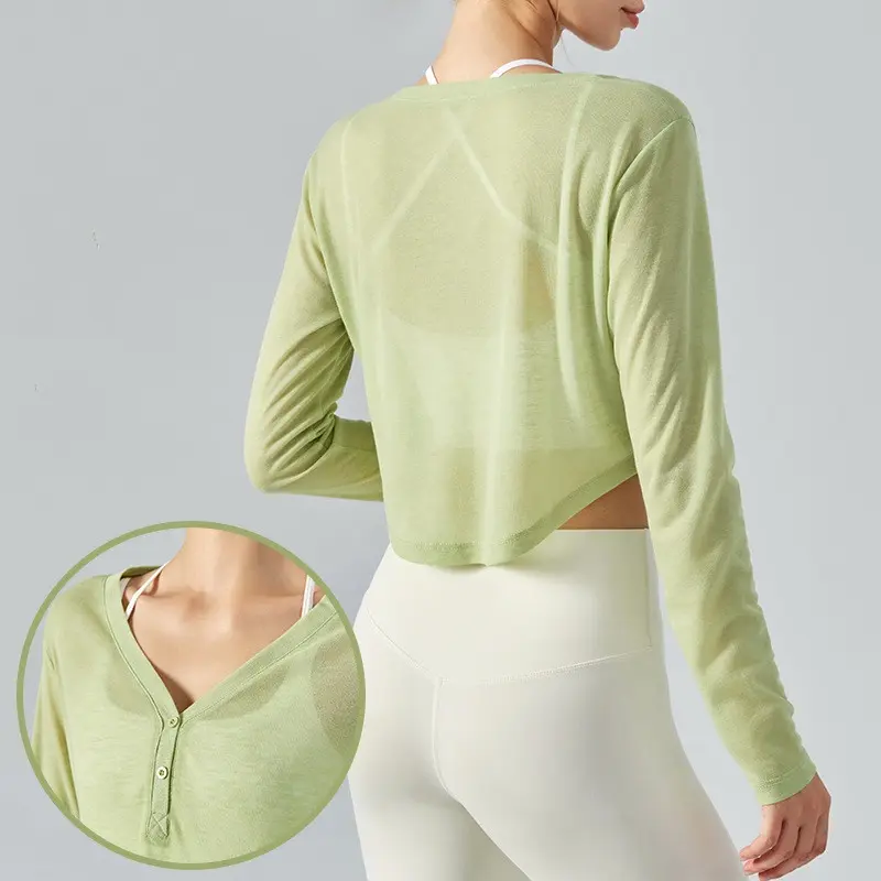 Long sleeve V neck loose style yoga tops