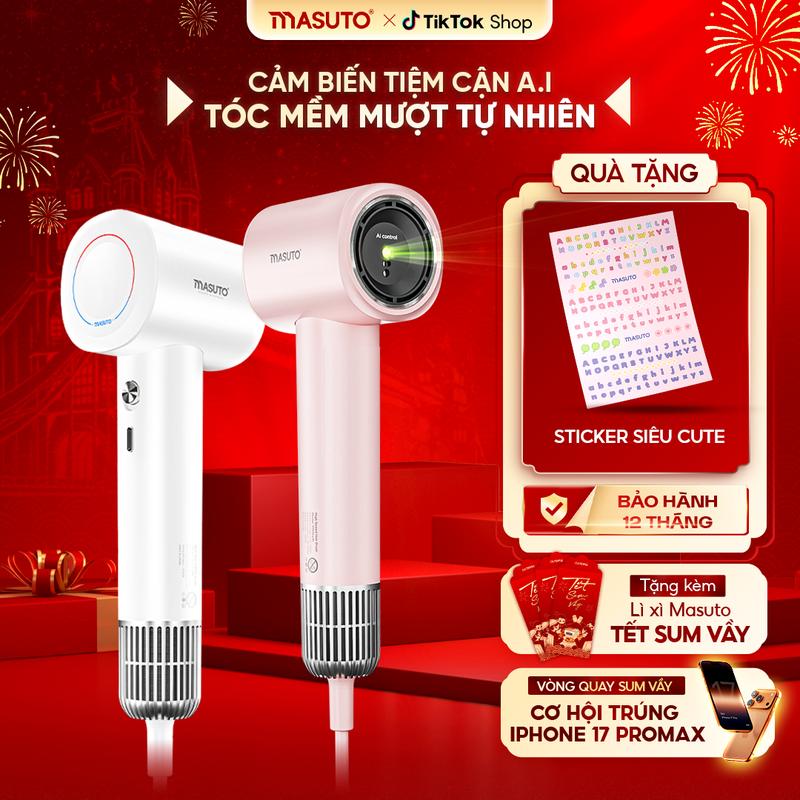  Máy sấy tóc AI ion âm Masuto SkyAI - KLS HB -  Công nghệ AI cảm biến tự động điều chỉnh nhiệt độ bảo vệ tóc và da đầu điều chỉnh 5 mức nhiệt bảo hành 24 tháng tặng charm tai thỏ và bộ sticker bảng chữ cái DIY 
