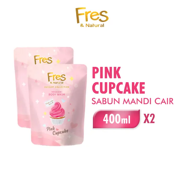 Fres & Natural Sabun Mandi Cair Pink Cupcake Pouch 400ml x2