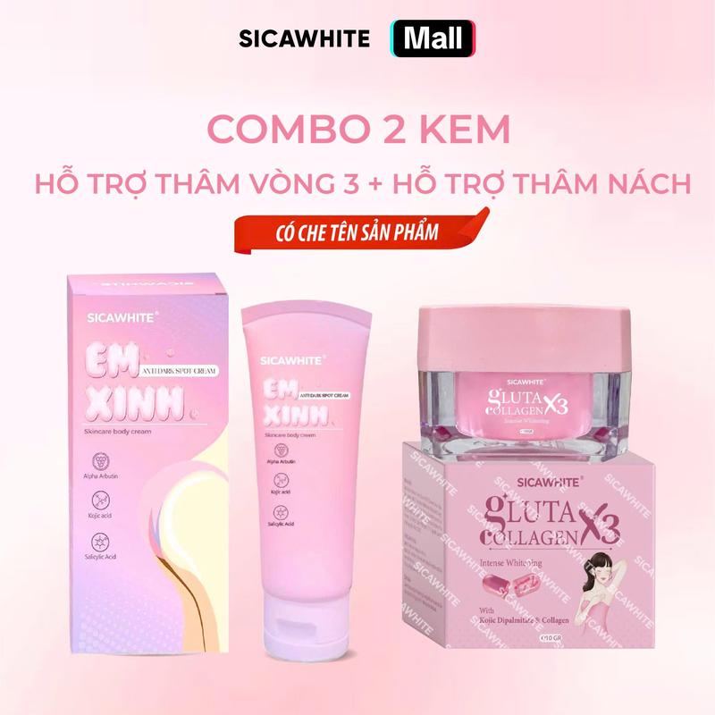Combo Kem Lotion Em Xinh 50gr - Hỗ Trợ Mờ Thâm V3 + Mờ Thâm Nách Gluta Collagen X3 - SICAWHITE