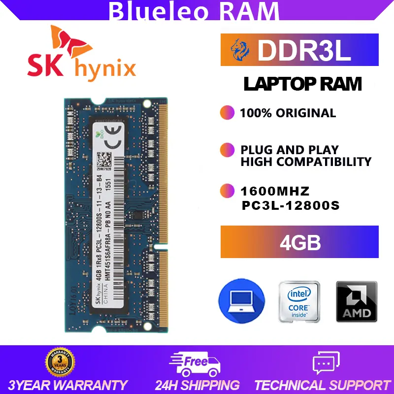 SK Hynix 4GB 1RX8 DDR3L 1600MHz PC3L-12800S 204PIN 1.35V SO-DIMM Laptop RAM