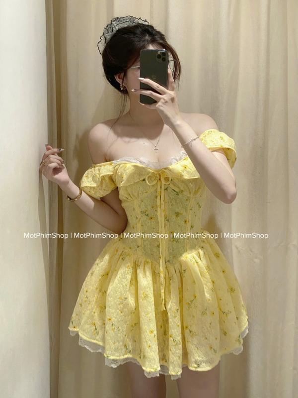 Motphimshop Váy Hoa Nhí Kiểu Pháp Phối Ren - DOKI DRESS
