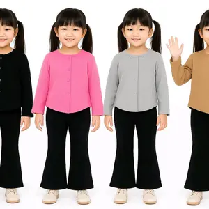 setelan kancing anak kombinasi bahan rib