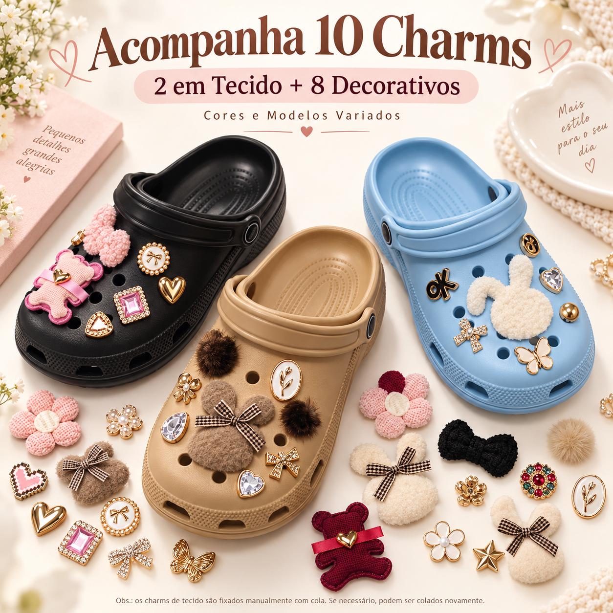 Babuche com charms de ursinho e laço