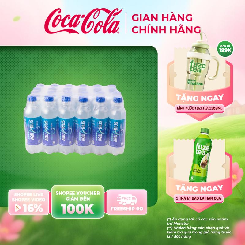 Lốc 24 Chai Nước Điện Giải Bù Khoáng Thể Thao Aquarius 390ml/Chai Sale 10.10 Coca-Cola Beverages VN_TT