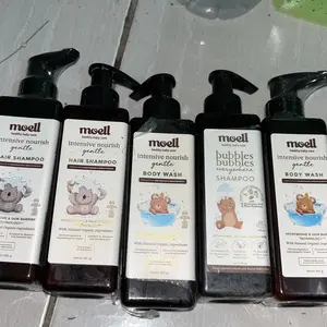 Moell Hair Care deals! - Hair Lotion 100gr & Shampoo 185gr- Menumbuhkan & Melebatkan Rambut Bayi & Anak - Panax Ginseng,Kemiri, Biotin - Skincare Bayi Formulasi Dokter- Perawatan Rambut Bayi dan Anak