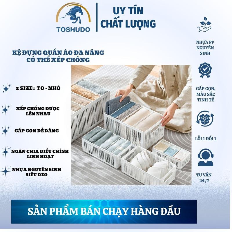 Hộp Nhựa Chia Ngăn Đựng Quần Áo ToShuDo, Túi Đựng Quần Áo Chia Ngăn Gọn Gàng With Lid Có thể gập lại
