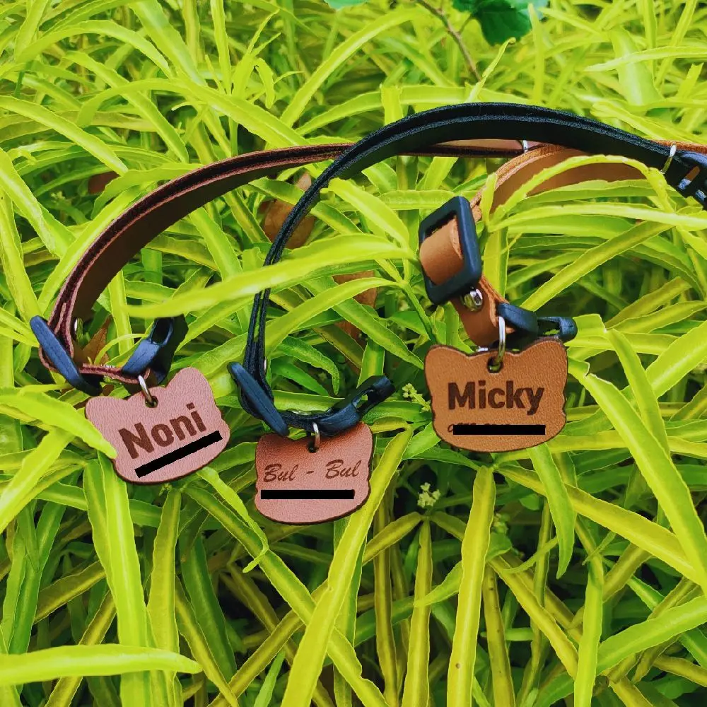 kalung kucing ukir nama free lonceng nyaring berbahan kulit
