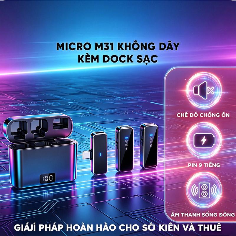 Mic Thu Âm Không Dây Cho điện thȯại M31 - Bật Tắt Lọc Ồn - Micro Ghi Âm, Quay…