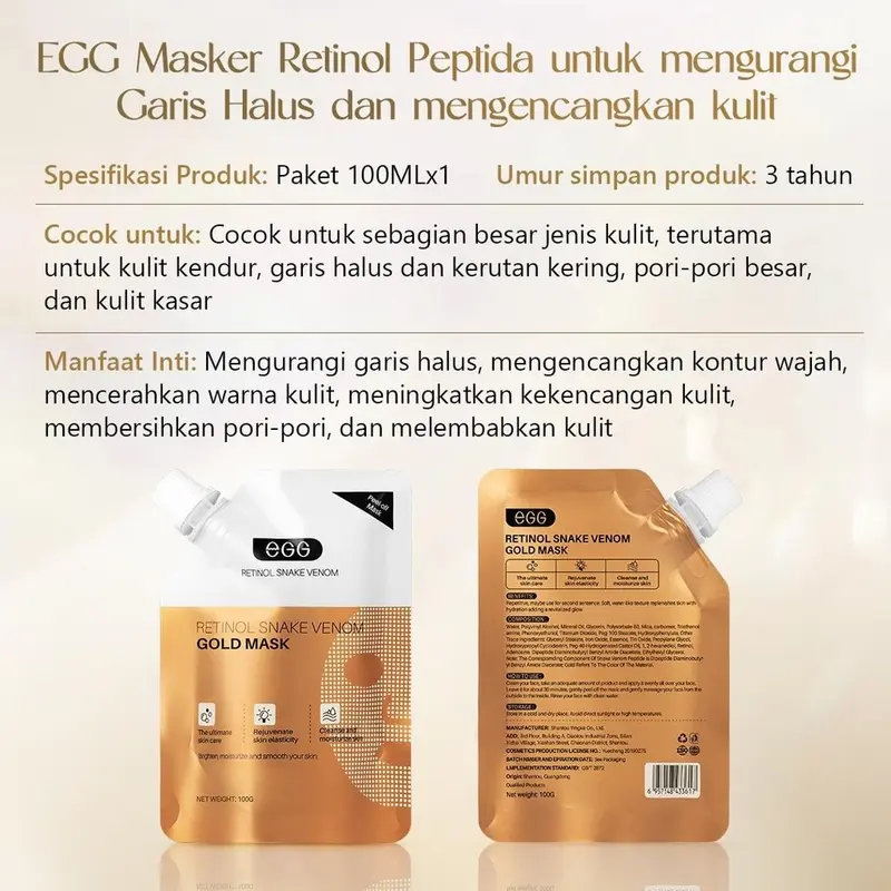 EGG- [BPOM] Masker Gold Retinol Anti Aging Mengencangkan - masker anti aging - masker retinol - Mengurangi Keriput- Mengencangkan Kulit 3