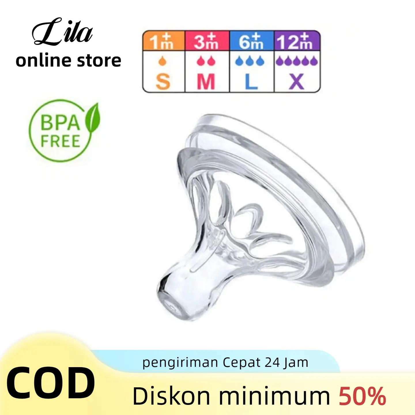 Dot Bayi 5.5cm Silikon Natural Lebar Nipple Peristaltik 2 Lapis Anti Kolik Bahan Lembut Ramah Kulit NZ