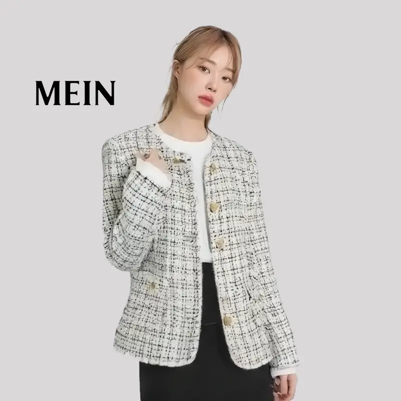 [MEIN][READY STOCK] Outer Coat Blazer Kasual Wanita Coat Elegant Wanita  Panjang Putih 5545 Hitam Putih L