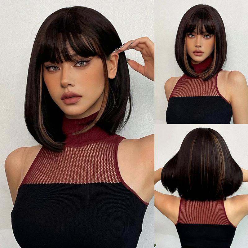 Product Introduction of Bob Short Straight Synthetic Wigs with Bangs Black Hair Wigs for Women Daily Cosplay Party Wigs Heat Resistant 20