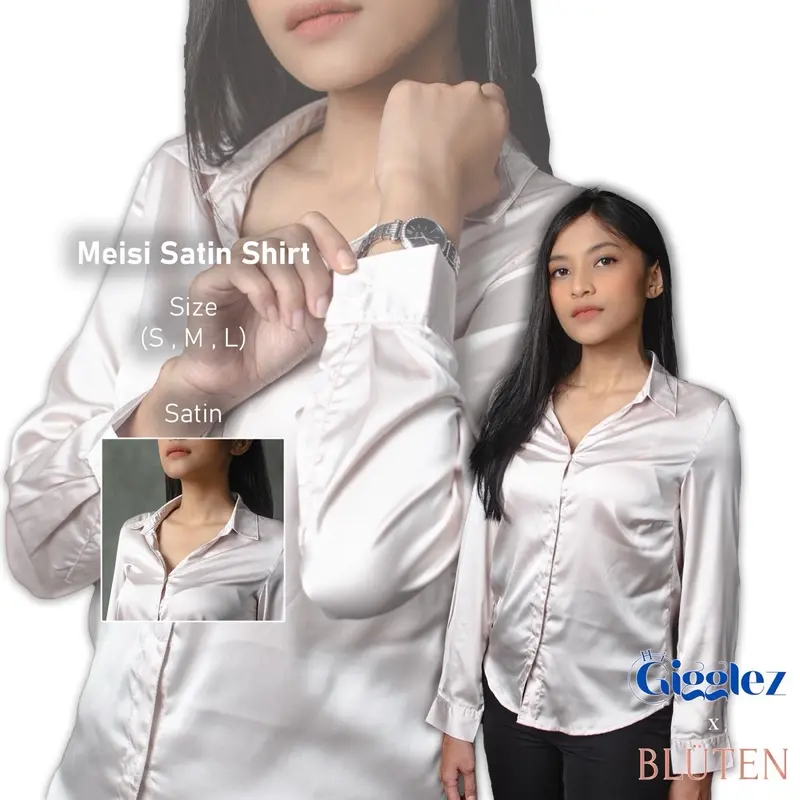 Meisi Satin Shirt Casual outfit Full Button 1