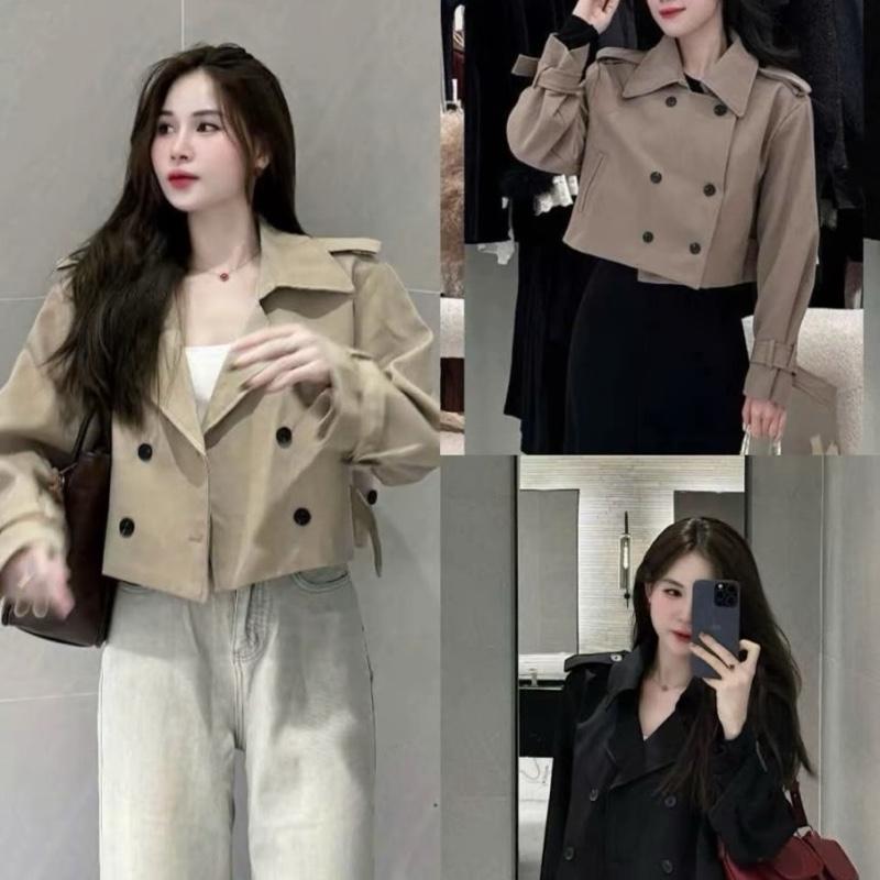  Áo kaki dáng ngắn 4 cúc hàng Quảng Châu nữ tính Jacket Top Women Áo Khoác Có Cổ 