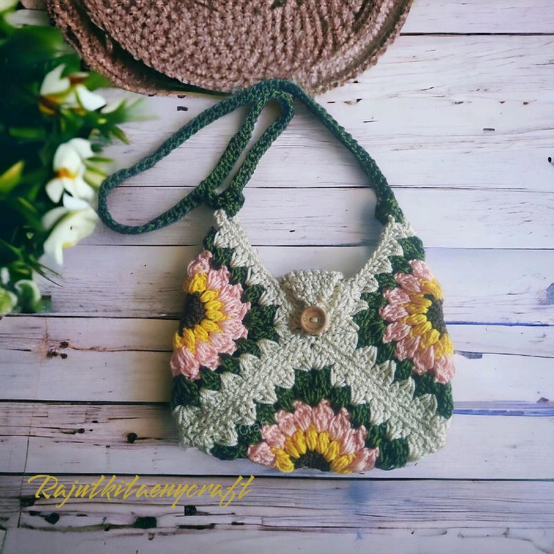 Tas slempang bahu wanita rajut grany sunrise Selempang 2