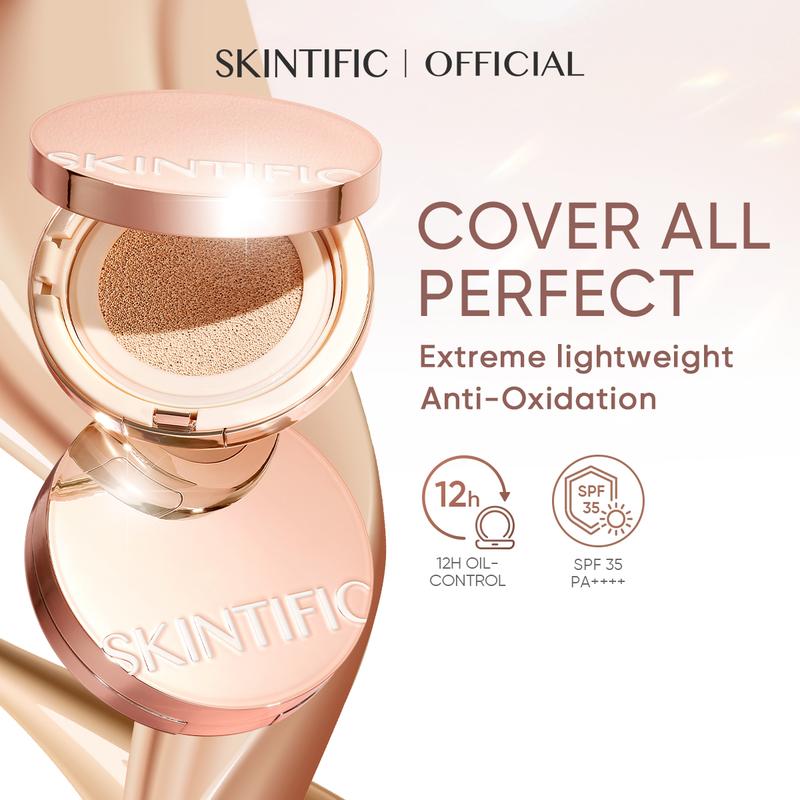 [T] SKINTIFIC Cover All Perfect Cushion High Coverage Foundation powder ...