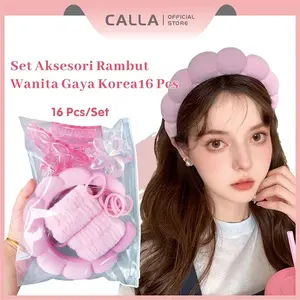 Calla Paket Lengkap Headband Cuci Muka Korea 16Pcs/8Pcs/ 4Pcs Jumbo Fluffy Empuk Polos Head Band/Berbagai Macam Jepit Rambut/ikat rambut/Jepit Rambut Bunga Karet Kulit Flower