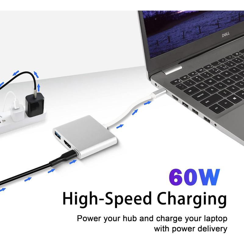 Bộ Chuyển Đổi đa cổng USB C sang HDMI, Bộ chuyển đổi đa cổng loại C 3.1, Đầu ra HDMI 4K Thunderbolt 3 sang, Cổng USB3.0 và cổng sạc USB C, Bộ chuyển đổi đa cổng kỹ thuật số USB C 4