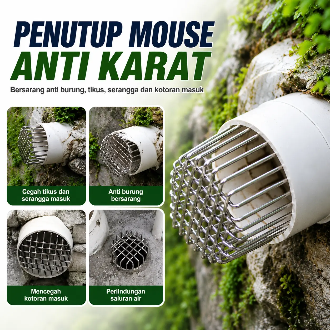 Penutup Saluran Air Stainless Steel Saringan Drainase Anti Karat Tahan Lama Cegah Burung Tikus Bersarang