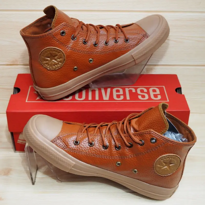CONVERSE KULIT SINTETIS SEPATU ALL STAR MOTIF KULIT JERUK COKLAT MUDA TINGGI