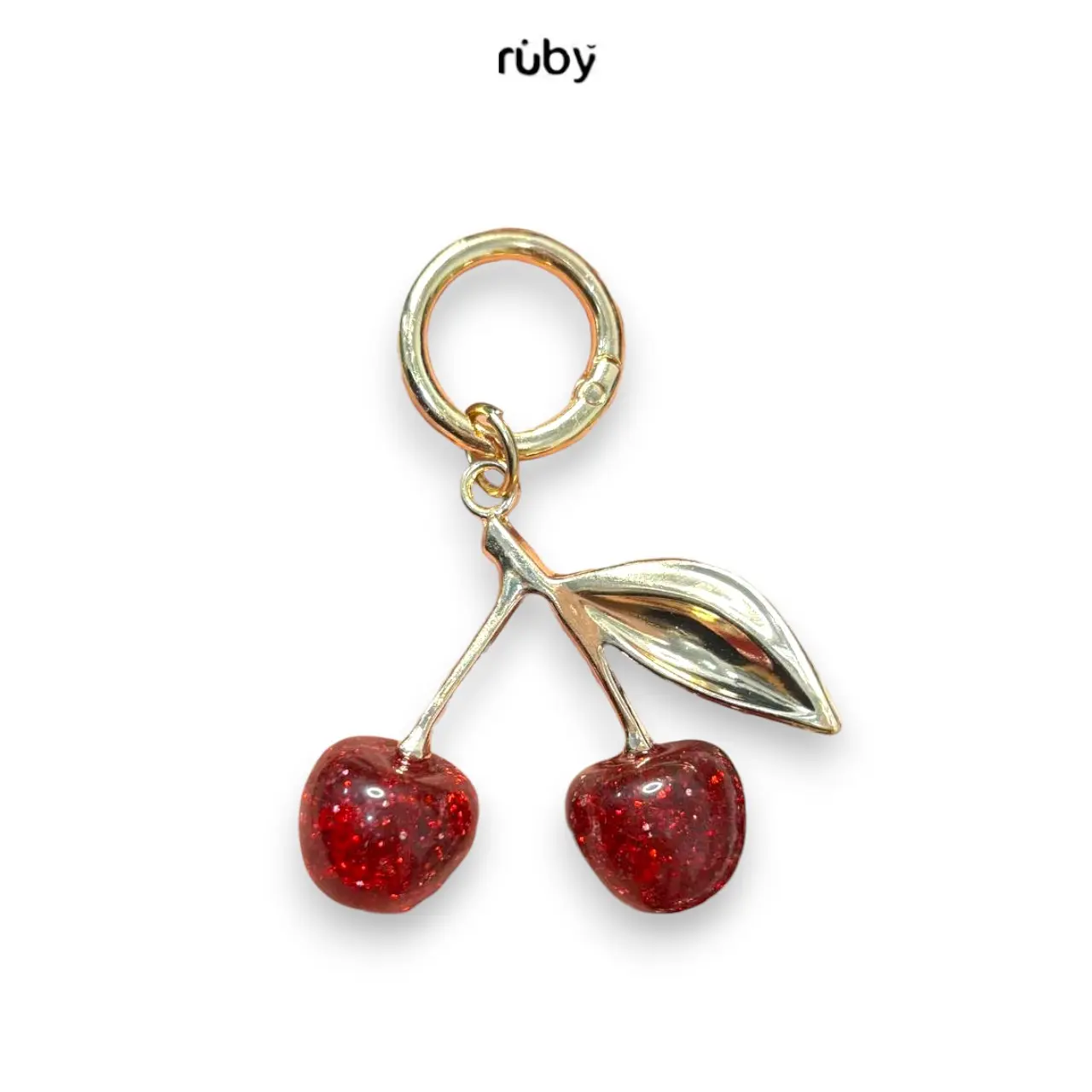 RUBY - GANTUNGAN KUNCI CHERRY GOLD MEWAH - ECER - Bisa buat gantungan tas
