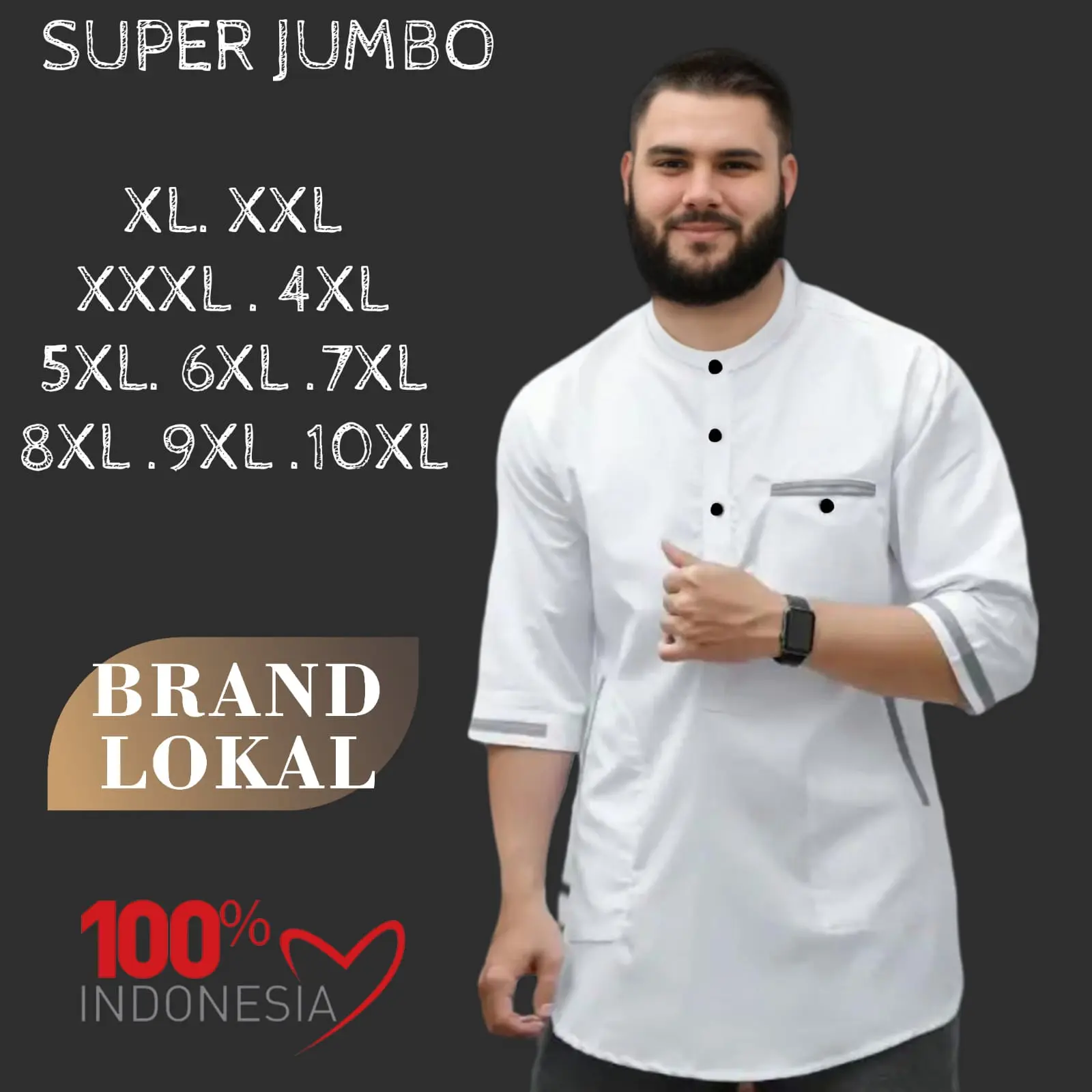 BAJU KOKO PRIA/LAKI LAKI DEWASA UKURAN TERLENGKAP MUAT BB 136KG Katun Muslim