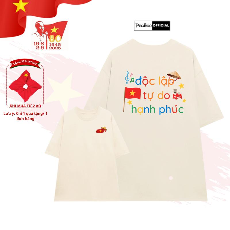 Áo Thun Nữ, Áo Phông Unisex By PEABOO Mã TN Sun Grace Chất Cotton Thoáng Mát Form Rộng Tay Lỡ Cho Nam Nữ