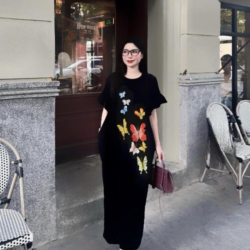 Váy Nhung Hàn tay bèo_Thêu bướm 9