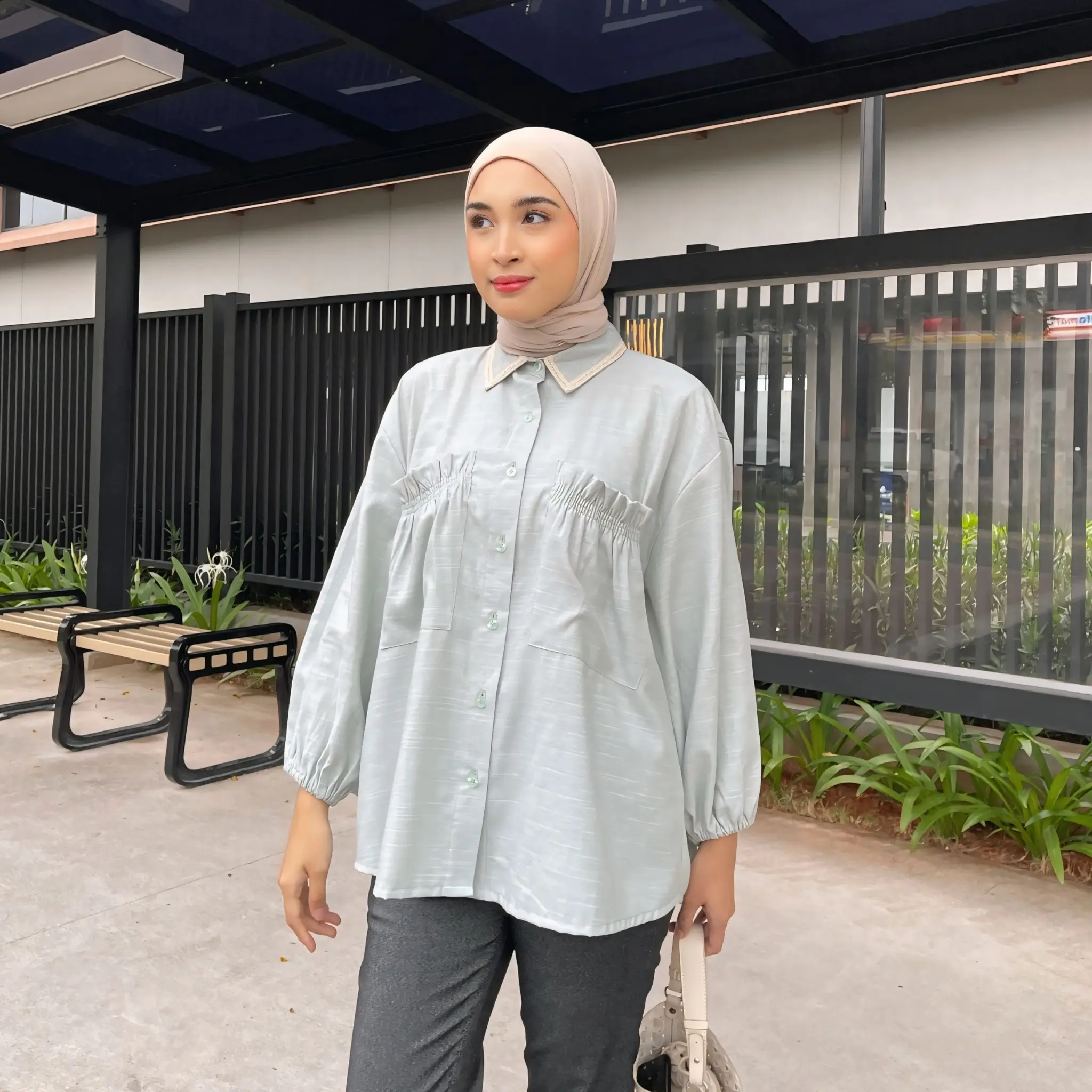 Eclemix Top Yumana | Atasan Wanita Kemeja Daily Basic Saku Loose | Pakaian Casual Oversize