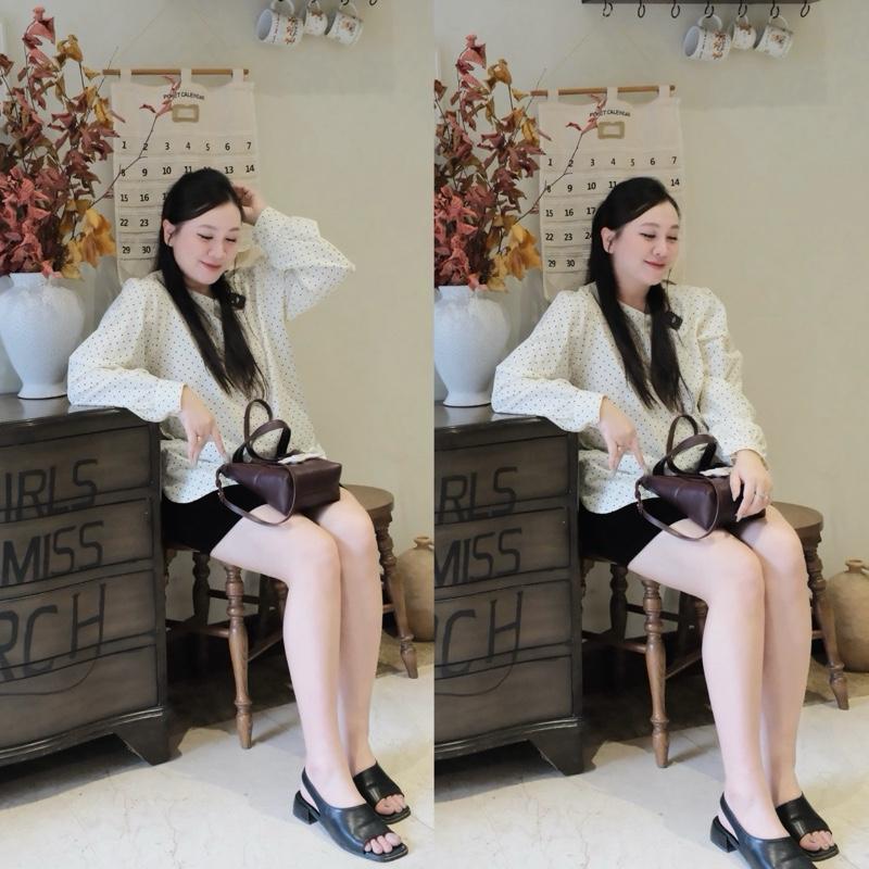  Set bộ áo chấm bi vàng + quần sooc nhung đen bigsize nữ  21555  Top 