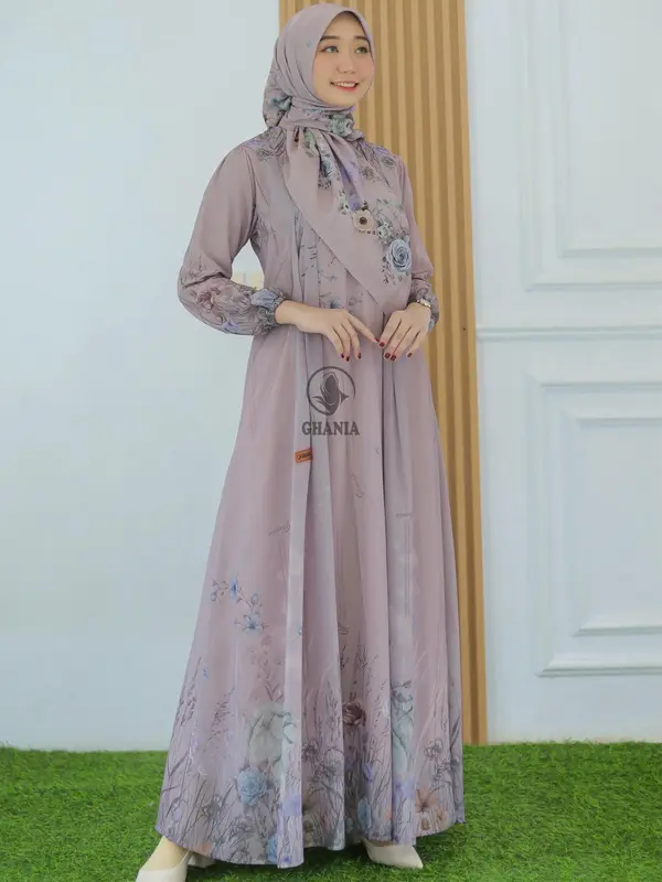Ghania Cellosia Dress- Putih- lavender- khaky- hitam- maroon 7