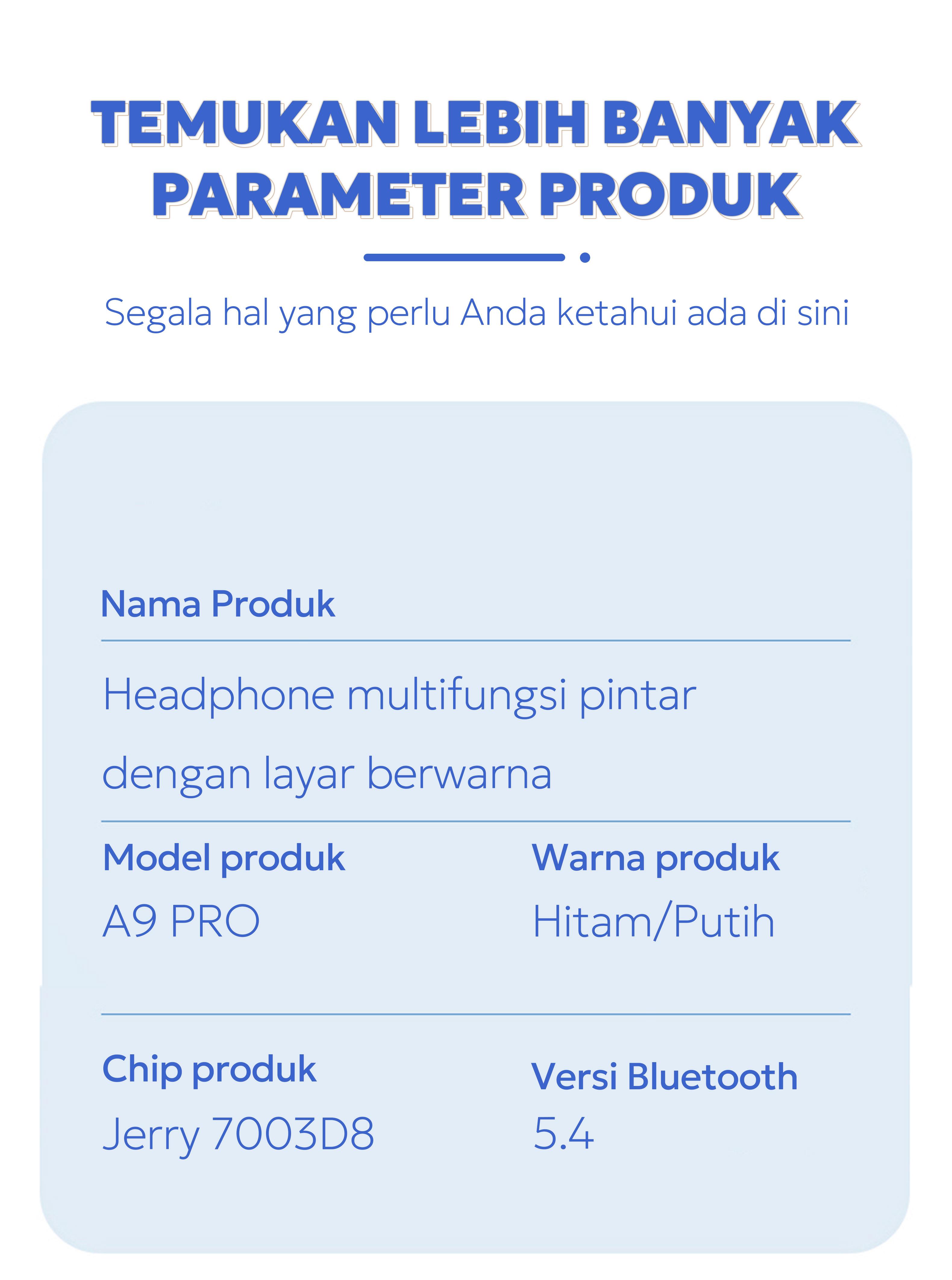 [3 GRATIS] A9 PRO Earbuds Pintar Dengan Layar Resolusi Tinggi, Atur Wallpaper Layar Kunci, Fungsi ANC/ENC, Tahan Air IPX5, Cari Earphone, Kontrol Musik Dan Tampilkan Lirik Untuk iPhone/Android