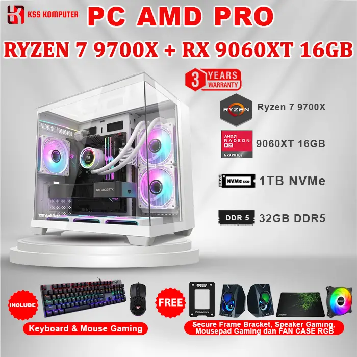 [Baru] CPU Komputer/PC Ryzen 7 9700 X RAM 64GB RX 9060 XT 16GB Gaming