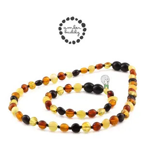 Amber Buddy | XS64M2 Kalung & Gelang Bayi Baltic Amber Bayi Multicolour Black Glossy - 32cm & 14cm.