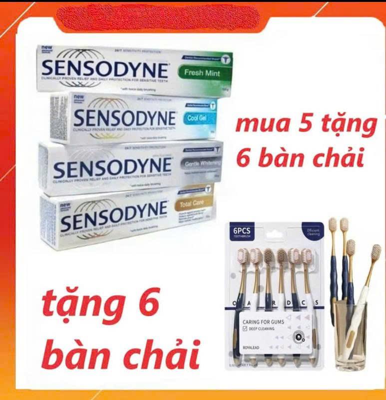 [ MUA NHANH 99K ] COMBO 5 TUÝP KEM ĐÁNH RĂNG SENSODYNE TẶNG KÈM 1 VỈ 6 BÀN CHẢI