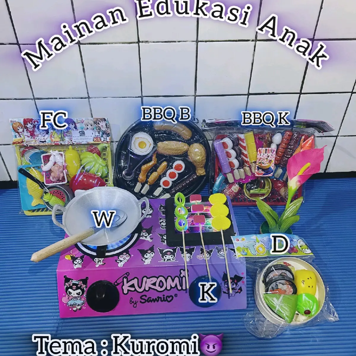 Mainan Set Kompor Bakaran KUROMI Mainan Masak Masakan Set Wajan Barbeque Dimsum Lampu
