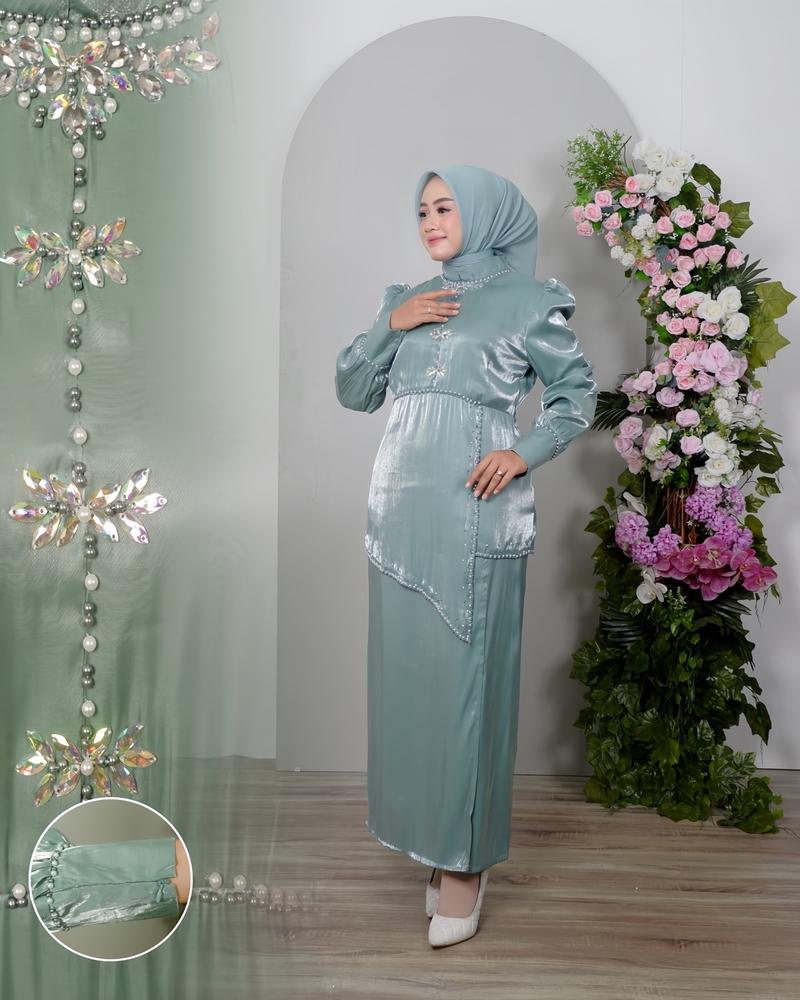 Product Introduction of Hameedah - One Set Tunik Payet Melayu Malaysia Baju Pesta Kondangan Wanita Muslim Gamis Dress Dewasa 4